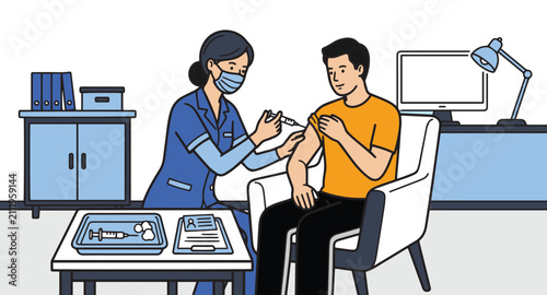 Foto Nurse Giving Vaccine Injection Flat Vector Illustration