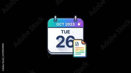 Calendar icon with document symbol. Date reminder graphic for business planning.
