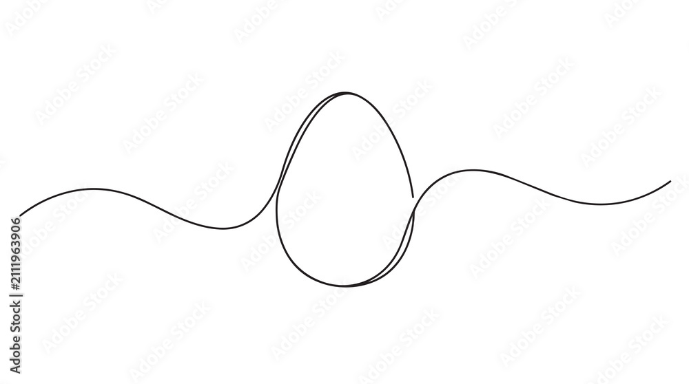Obraz premium Minimalist Continuous Line Drawing of a Simple Egg Shape Featuring Elegant Fluid Curves and Clean Black Ink Strokes on a Pure White Background for Modern Graphic Design and Symbolic Easter Concepts