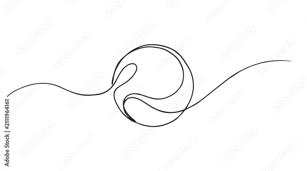 Obraz premium Minimalist Continuous Single Line Drawing of a Floating Abstract Sphere Form with Fluid Swirling Patterns on a Clean White Background for Modern Graphic Design Projects and Creative Symbolic Visuals