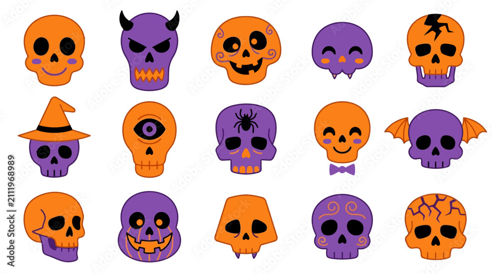 Naklejka premium Seamless pattern featuring multiple stylized skulls arranged in a geometric grid for halloween themed graphic designs