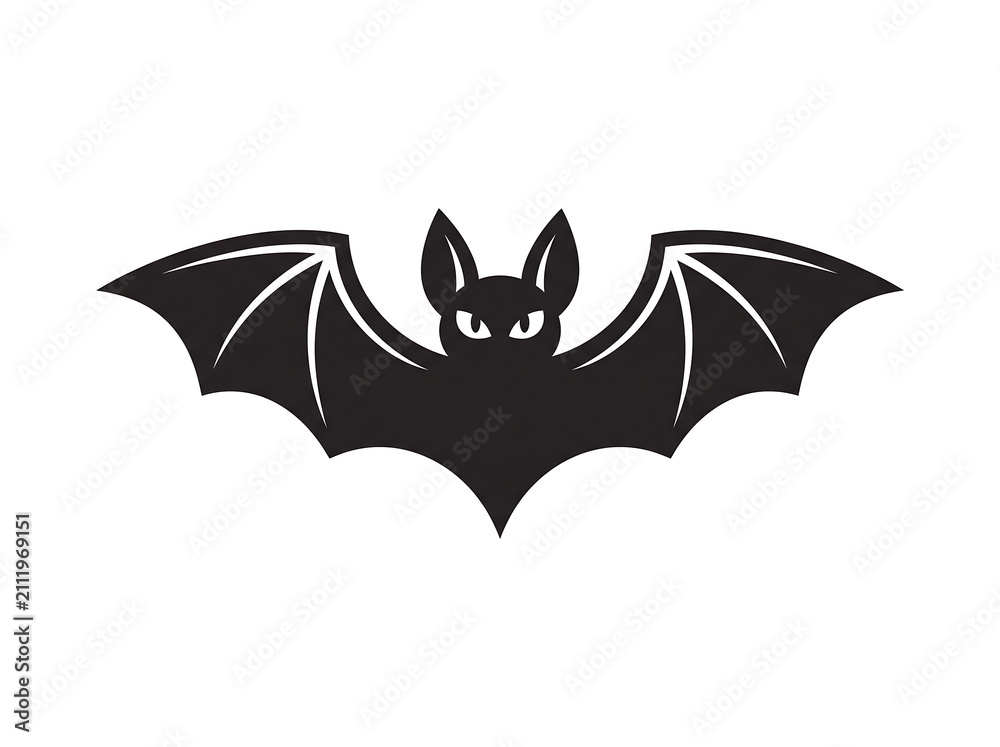 Fototapeta premium Halloween Bat Silhouette Icon Isolated on White Background Minimal Black Flying Bat Vector Illustration
