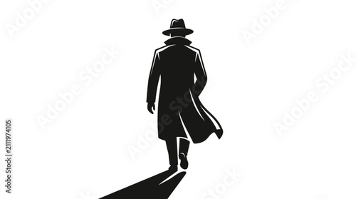 Fotografía Silhouette of a mysterious man in a trench coat and fedora hat.