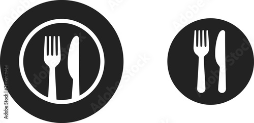 restaurant dining food menu icon fork and knife plate silhouette vector graphic element isolated on white background