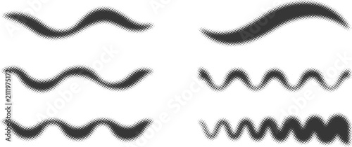 Cuadro en lienzo Halftone wave texture set with abstract flowing ripple lines and dynamic monochrome distortion