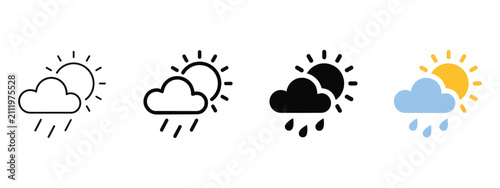 Set of four rainy sun weather forecast icons with forecast sunshine collection