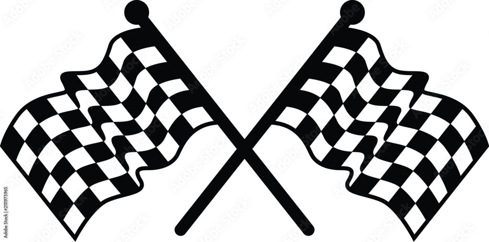 Obraz premium crossed racing checkered flag silhouette, waving finish line flags illustration for sports events, automotive racing, and speed contests