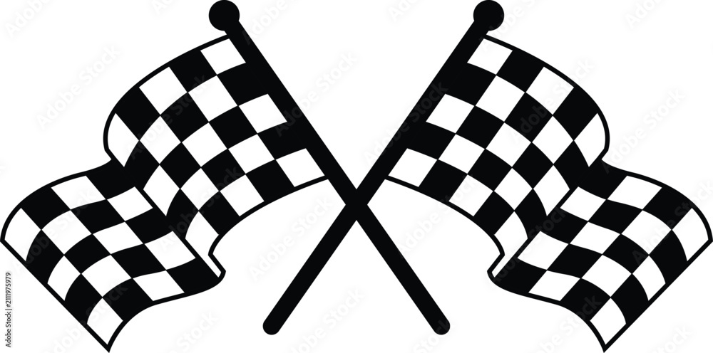 Obraz premium crossed checkered race flags graphic vector, motorsport finish line symbol for auto sports, go karting, and speed championship
