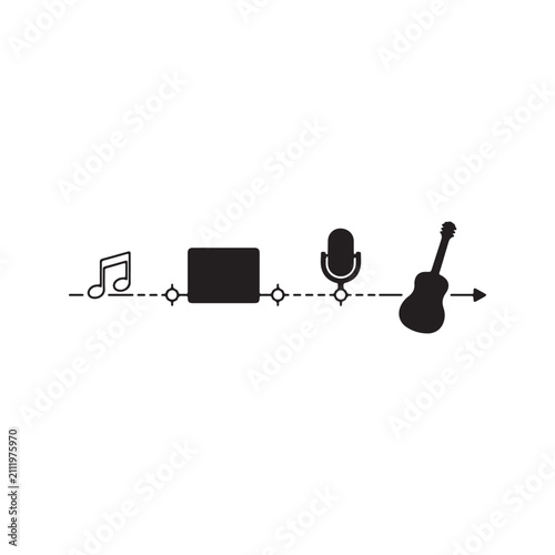 Music production equipment icon timeline with production recording microphone timeline creative instrument workflow equipment technology performance broadcast acoustic infographic