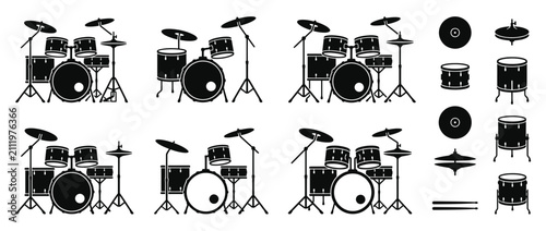 Фотография Collection of Drum Set Silhouettes and Elements