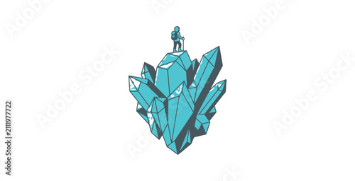 Foto Hiker on Crystal Formation Vector Illustration