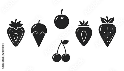 Black and white heart shaped leaves and berries illustration.