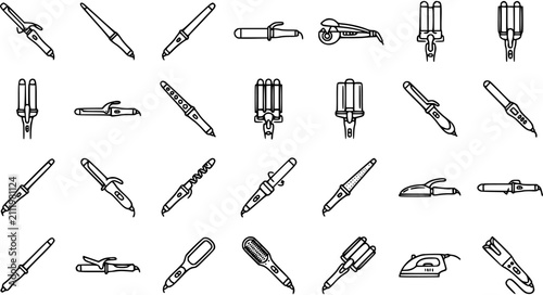 Obraz na płótnie Hair Styling Tools Outline Icons Set