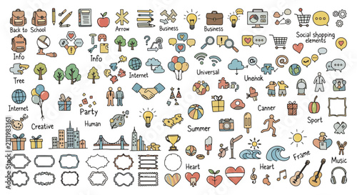 Fotografía Colorful collection of various decorative icons and symbols.