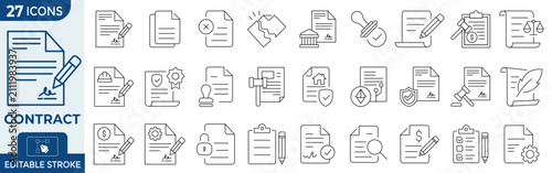 Foto Contract and legal document icon set, 27 line icons for business agreements and