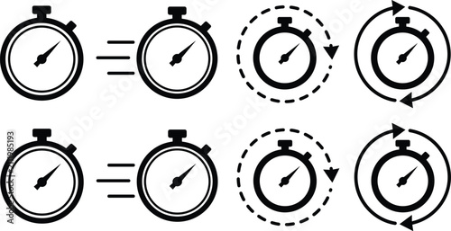 Quadro su tela Stopwatch icons set, time measurement, speed motion, repetition cycle, performan