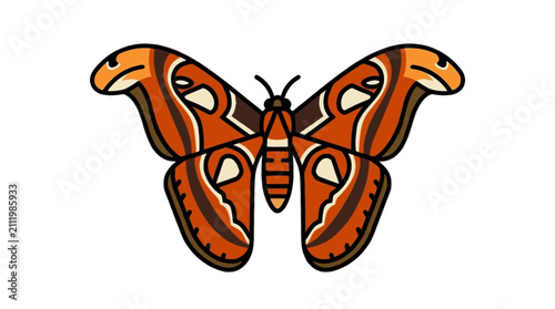 Atlas moth flat vector illustration cute cartoon icon design