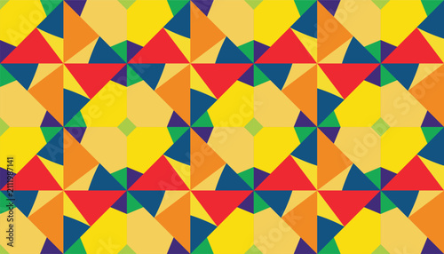 Konstfotografi Abstract geometric mosaic seamless pattern with kaleidoscopic pinwheel and octagon shapes
