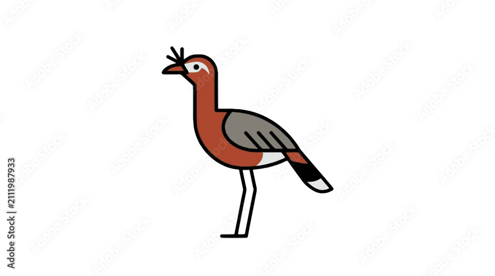 Obraz premium Seriema bird flat vector illustration cute cartoon icon design