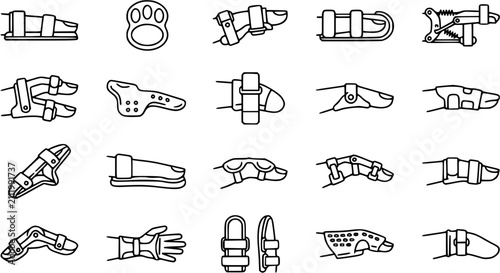 Foto Medical Orthopedic Splints and Braces Line Art Icons Set