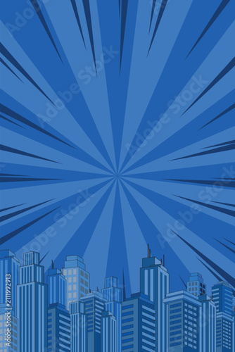 Superhero Blue Cityscape Comic Burst Vector