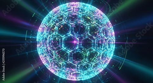 Futuristic Glowing Hexagonal Energy Sphere Digital Abstract Background