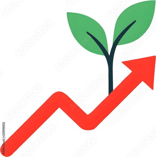 Red Upward Trend with Green Plant Growth