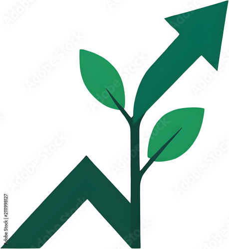 Eco Growth Arrow with Fresh Green Leaves