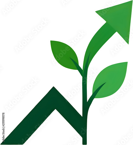 Sustainable Growth Arrow with Green Leaves