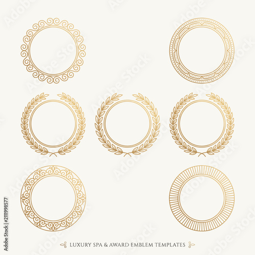 Circular gold decorative frames. Elegant luxury border collection for wedding invitations.