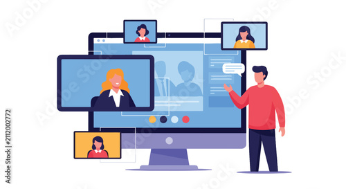 Business professionals collaborating in a modern office setting.