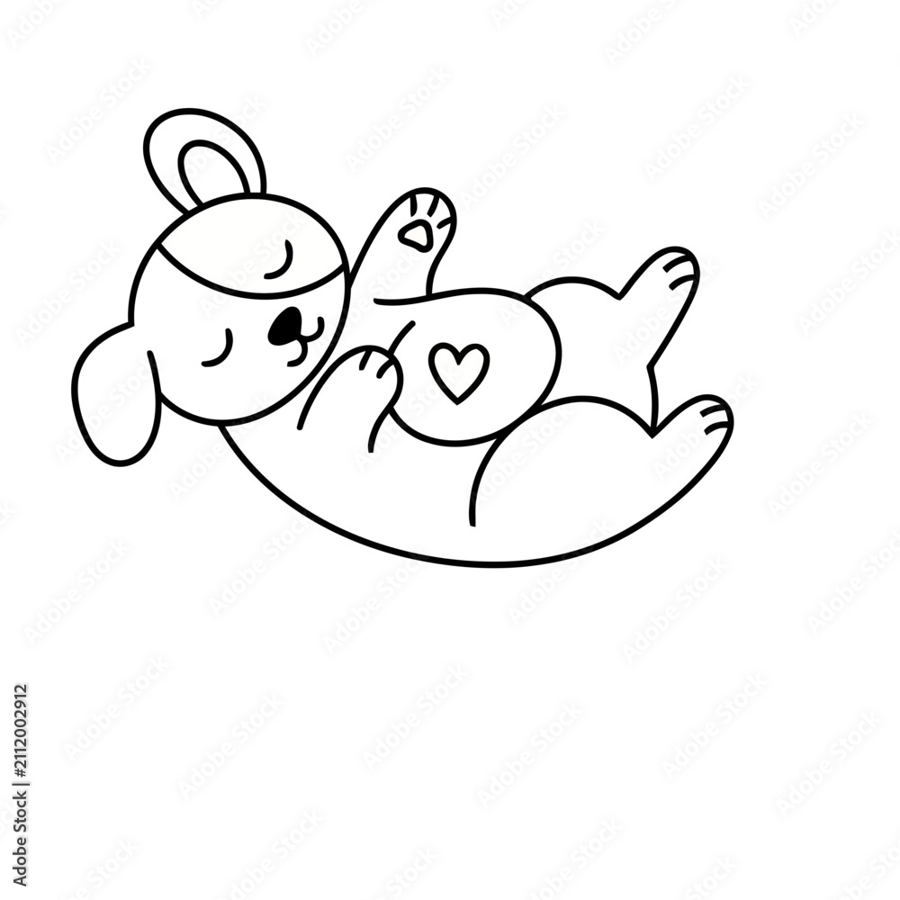 Fototapeta premium Cute cartoon dog lying on its back