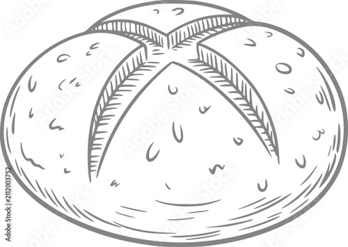 Canvastavla Un dibujo simple a mano de una hogaza redonda de pan crujiente con un corte en f