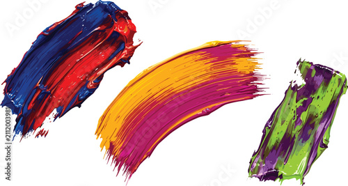 Thick oil paint brush strokes textured abstract vector graphic set