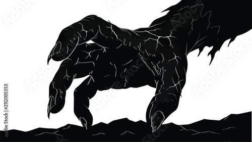 Scary zombie hand rising from the ground with sharp claws for Halloween vector illustration