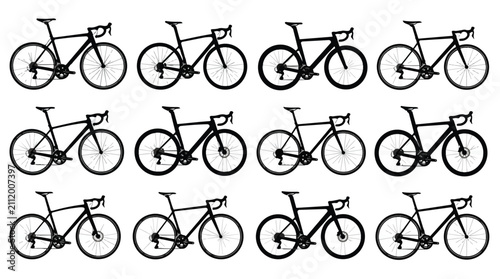 Black Road Bike Silhouettes Vector Illustration Set on White
