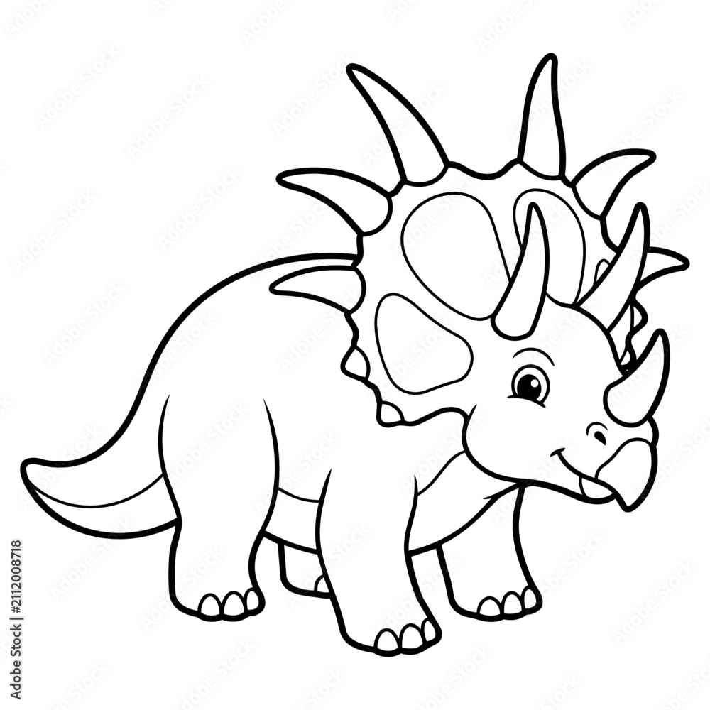 Fototapeta premium Cute Styracosaurus Dinosaur Coloring Page Black and White Vector Line Art for Kids Printable Educational Activity