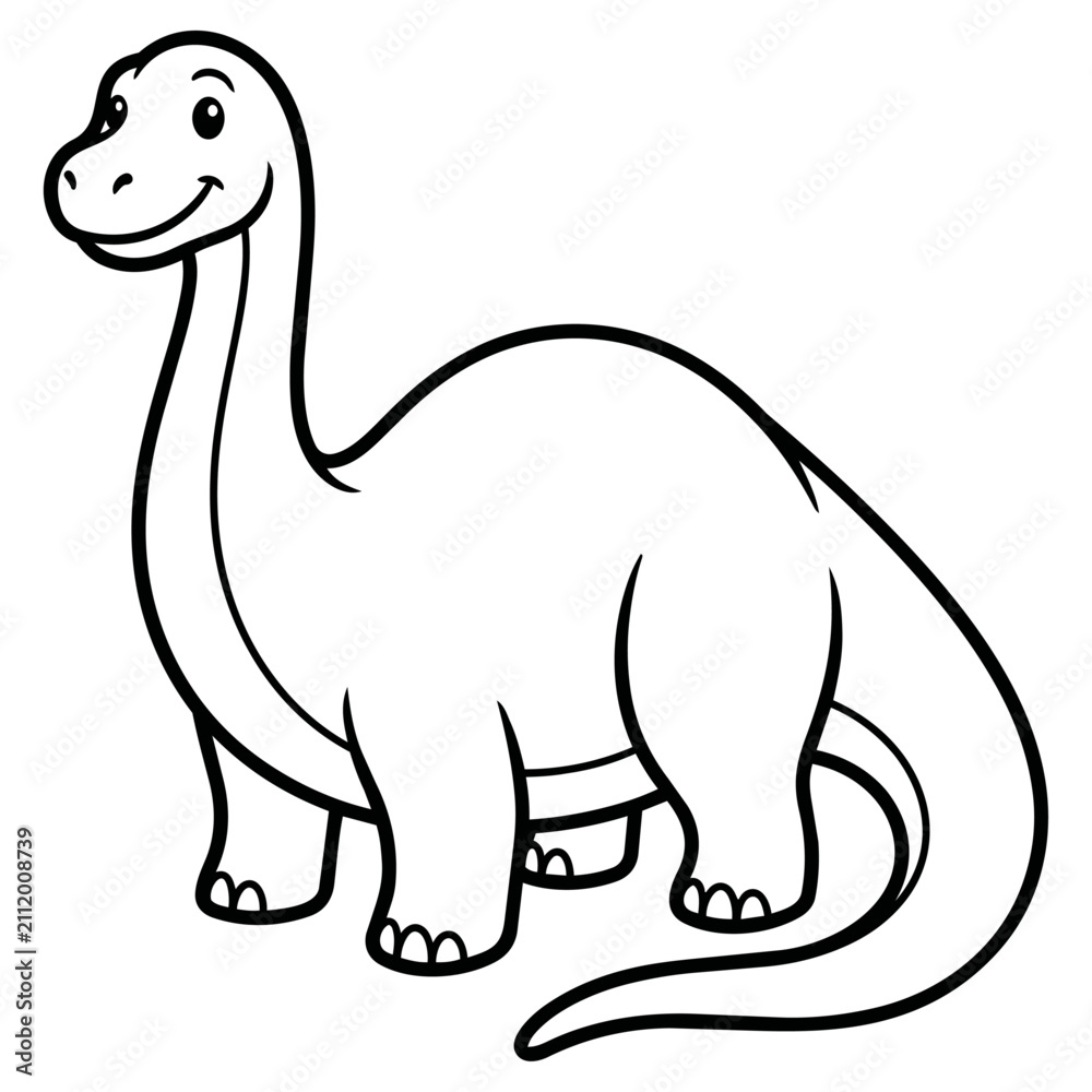 Fototapeta premium Cute Brontosaurus Dinosaur Coloring Page Black and White Vector Line Art for Kids Printable Educational Activity