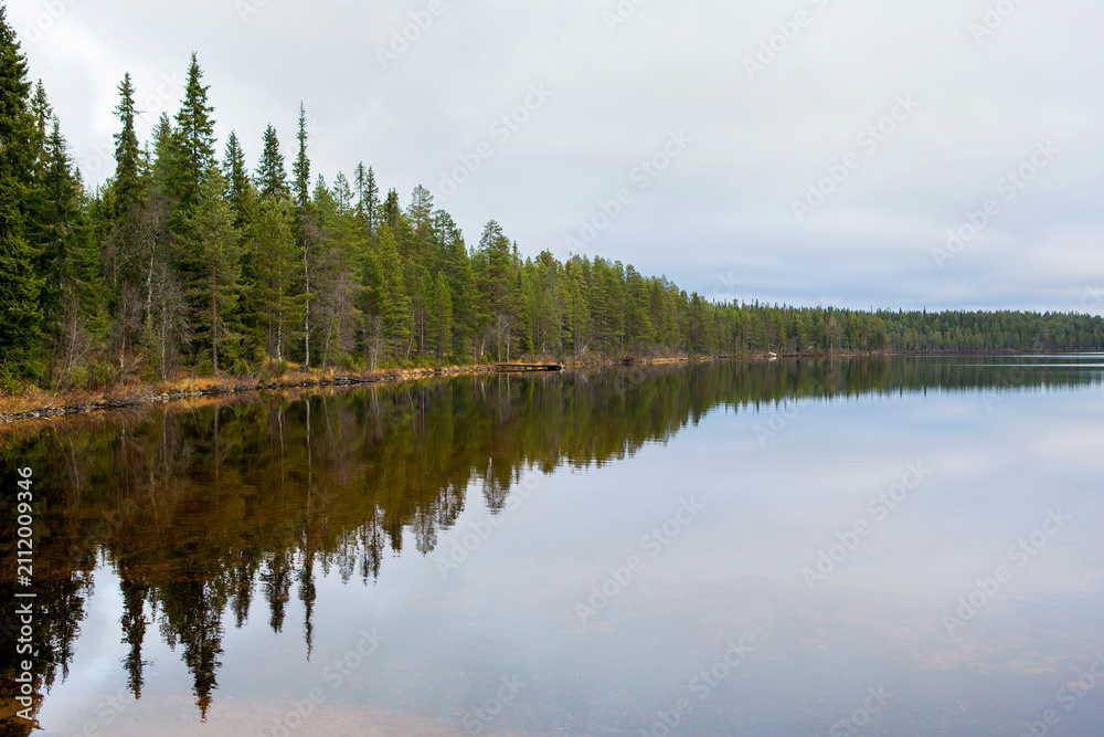 Fototapeta premium Calm autumnal landscape in Finland during autumn day.