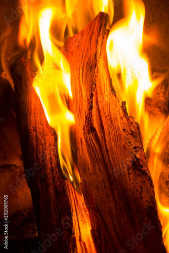 Fire burning in a fireplace. Abstract art from fire.