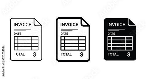 Konstfotografi Invoice Document Silhouettes Black And White Flat Icon Set On White Background