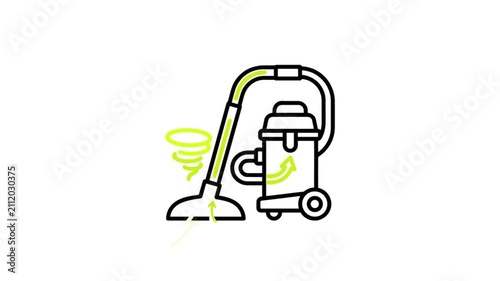 Caner vacuum hose and dust container in motion for home maintenance and demonstration clip.
