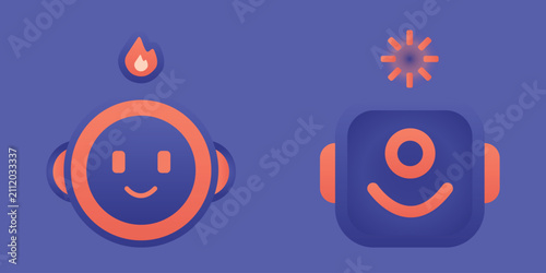AI agent robot avatar icons, round and square smiling chatbot faces