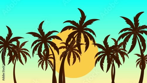Coconut tree silhouette landscape view with parallax animation, coconut tree moving animation suitable for summer theme