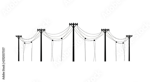 Bild auf Leinwand Black and white illustration of electrical utility poles with sagging power line
