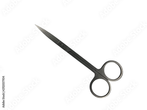 Stainless steel surgical scissors isolated on transparent background