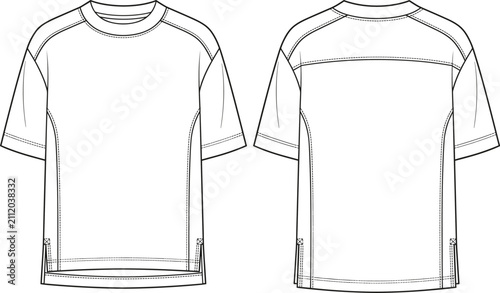 Cuadro en lienzo Raglan Sleeve Performance T Shirt Technical Fashion Flat Template Front and Back