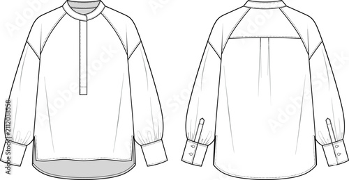 Foto Oversized tunic blouse fashion flat sketch technical drawing vector template for