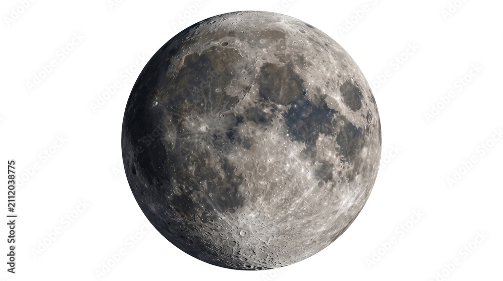 Naklejka premium Detailed Lunar Surface Full Moon Disc Closeup.