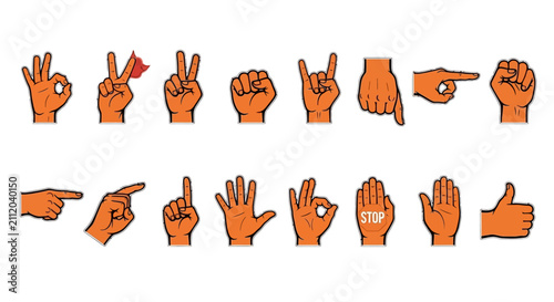 Photos Diverse collection of expressive human hand gestures and visual signals, illustr
